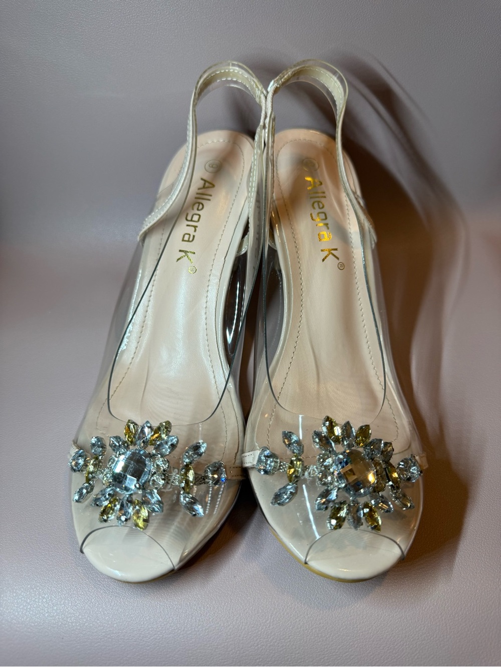 Allegra K Clear Rhinestone Slingback Block Heel Sandals Size 9 💛 - Picture 7 of 10